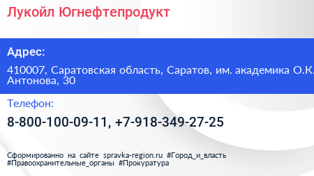 Лукойл Югнефтепродукт - визитка