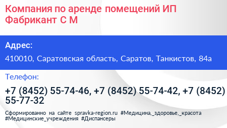 Компания по аренде помещений ИП Фабрикант С М  - визитка