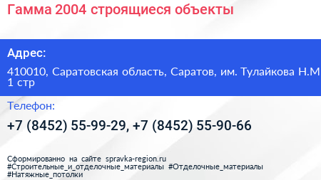 Гамма 2004 строящиеся объекты - визитка