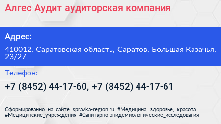 Алгес Аудит аудиторская компания - визитка
