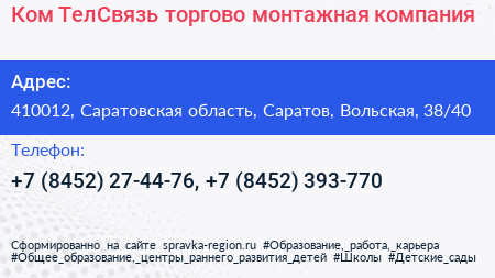 Ком ТелСвязь торгово монтажная компания - визитка