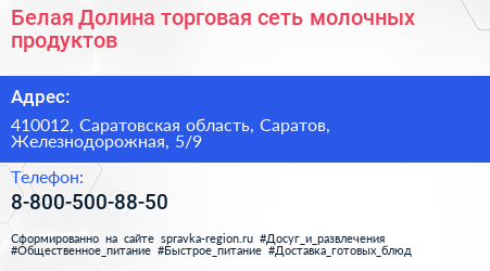 Белая Долина торговая сеть молочных продуктов - визитка