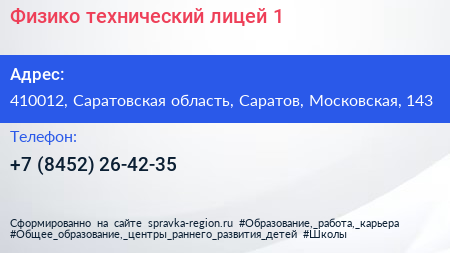 Физико технический лицей 1 - визитка