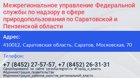 Межрегиональное управление Федеральной службы по надзору в сфере природопользования по Саратовской и Пензенской области - визитка