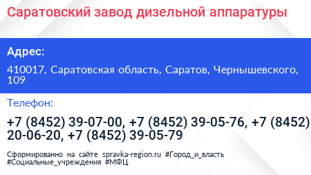 Саратовский завод дизельной аппаратуры - визитка