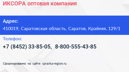 ИКСОРА оптовая компания - визитка