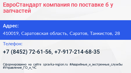 ЕвроСтандарт компания по поставке б у запчастей - визитка
