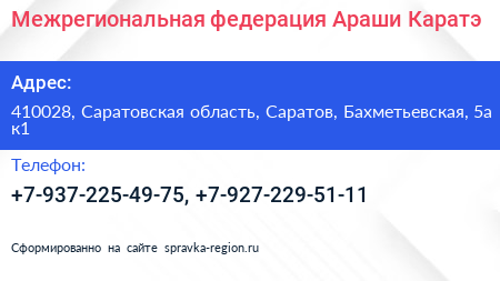 Межрегиональная федерация Араши Каратэ - визитка