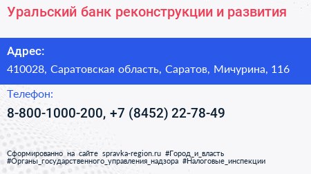 Уральский банк реконструкции и развития - визитка