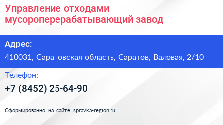 Управление отходами мусороперерабатывающий завод - визитка
