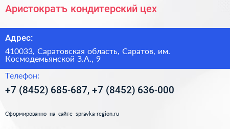 Аристократъ кондитерский цех - визитка