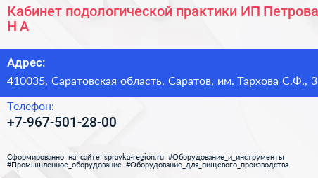 Кабинет подологической практики ИП Петрова Н А  - визитка