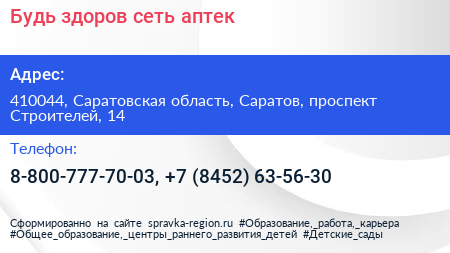 Будь здоров сеть аптек - визитка
