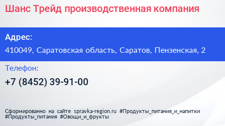 Шанс Трейд производственная компания - визитка