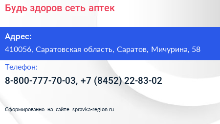 Будь здоров сеть аптек - визитка
