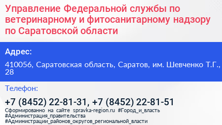 Управление Федеральной службы по ветеринарному и фитосанитарному надзору по Саратовской области - визитка
