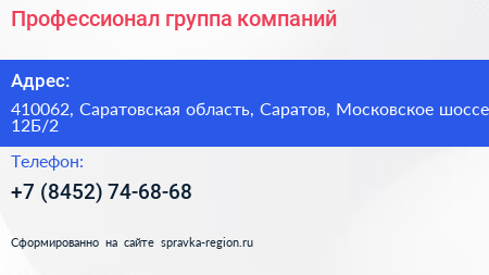 Профессионал группа компаний - визитка