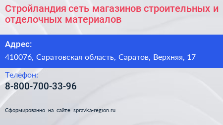 Стройландия сеть магазинов строительных и отделочных материалов - визитка