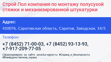 Строй Пол компания по монтажу полусухой стяжки и механизированной штукатурки - визитка