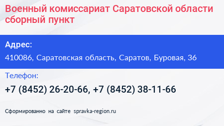 Военный комиссариат Саратовской области сборный пункт - визитка