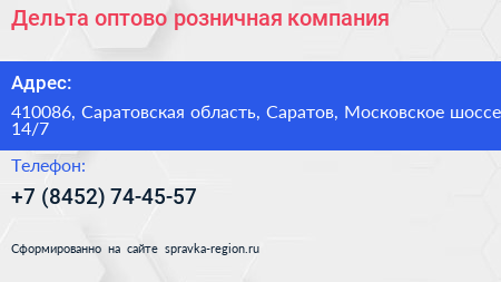 Дельта оптово розничная компания - визитка
