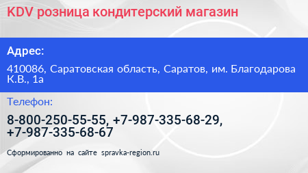 KDV розница кондитерский магазин - визитка