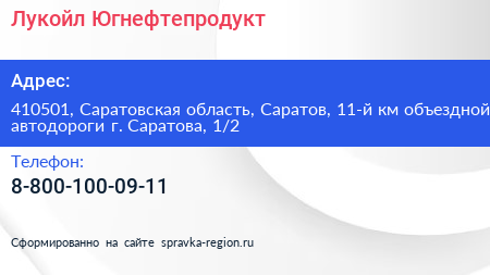 Лукойл Югнефтепродукт - визитка