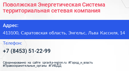 Поволжская Энергетическая Система территориальная сетевая компания - визитка