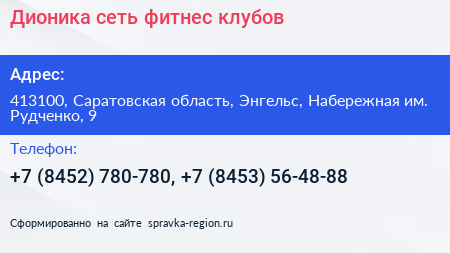 Дионика сеть фитнес клубов - визитка