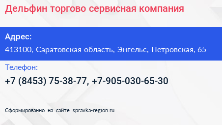 Дельфин торгово сервисная компания - визитка