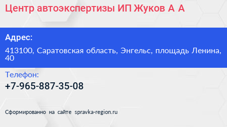 Центр автоэкспертизы ИП Жуков А А  - визитка
