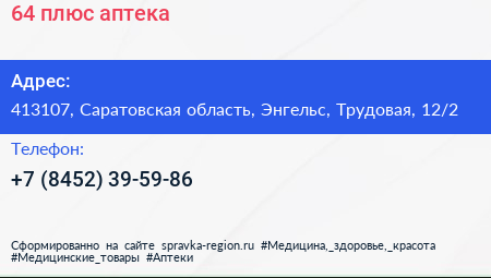64 плюс аптека - визитка