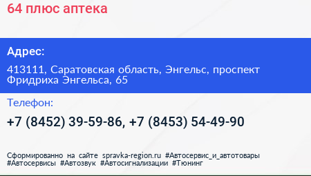 64 плюс аптека - визитка