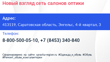 Новый взгляд сеть салонов оптики - визитка