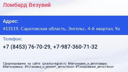 Ломбард Везувий - визитка