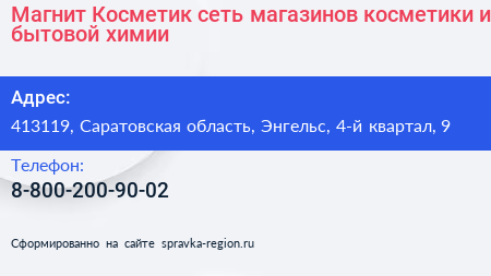Магнит Косметик сеть магазинов косметики и бытовой химии - визитка