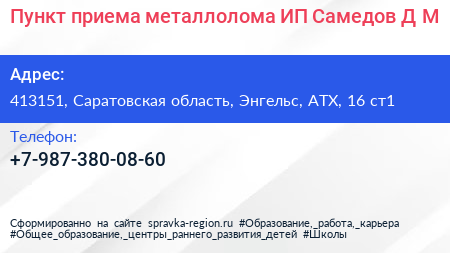 Пункт приема металлолома ИП Самедов Д М  - визитка