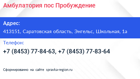 Амбулатория пос Пробуждение - визитка