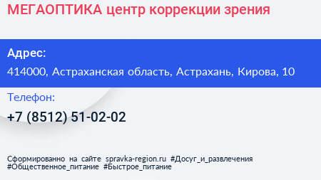 МЕГАОПТИКА центр коррекции зрения - визитка