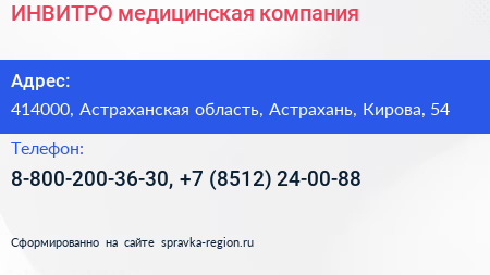 ИНВИТРО медицинская компания - визитка
