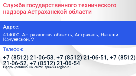 Служба государственного технического надзора Астраханской области - визитка