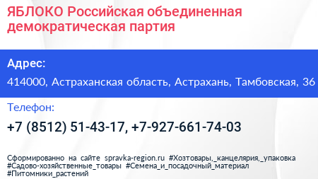 ЯБЛОКО Российская объединенная демократическая партия - визитка