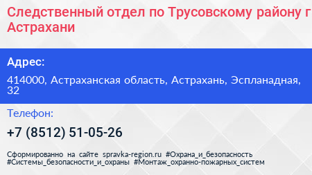 Следственный отдел по Трусовскому району г Астрахани - визитка