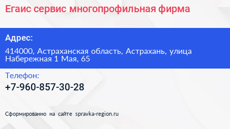 Егаис сервис многопрофильная фирма - визитка