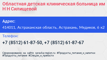 Областная детская клиническая больница им Н Н Силищевой - визитка
