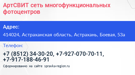 АртСВИТ сеть многофункциональных фотоцентров - визитка