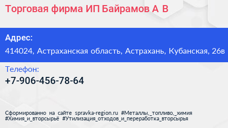 Торговая фирма ИП Байрамов А В  - визитка