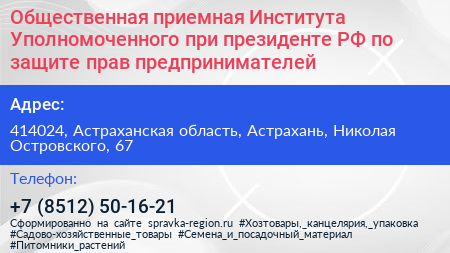 Общественная приемная Института Уполномоченного при президенте РФ по защите прав предпринимателей - визитка