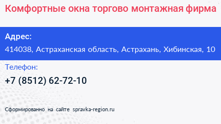 Комфортные окна торгово монтажная фирма - визитка