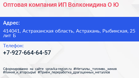 Оптовая компания ИП Волконидина О Ю  - визитка